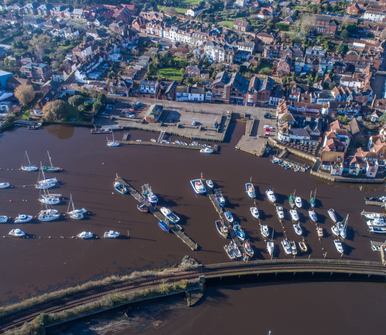 An aerial photo of Lymington Harbour